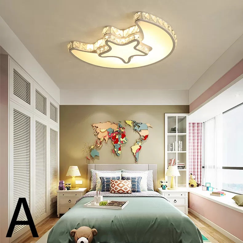 Childrens White Sky View Acrylic Flush Ceiling Light With Crystal Accent For Foyer