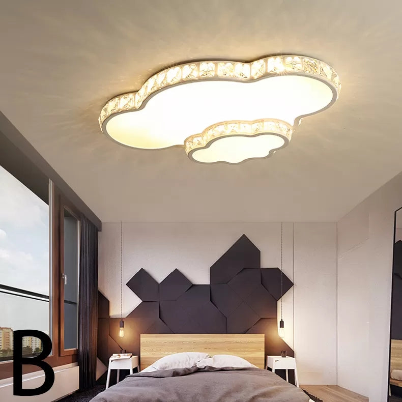 Childrens White Sky View Acrylic Flush Ceiling Light With Crystal Accent For Foyer