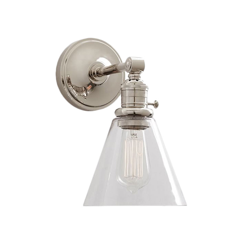 Industrial Wall Sconce With Clear Glass And Cone Shade