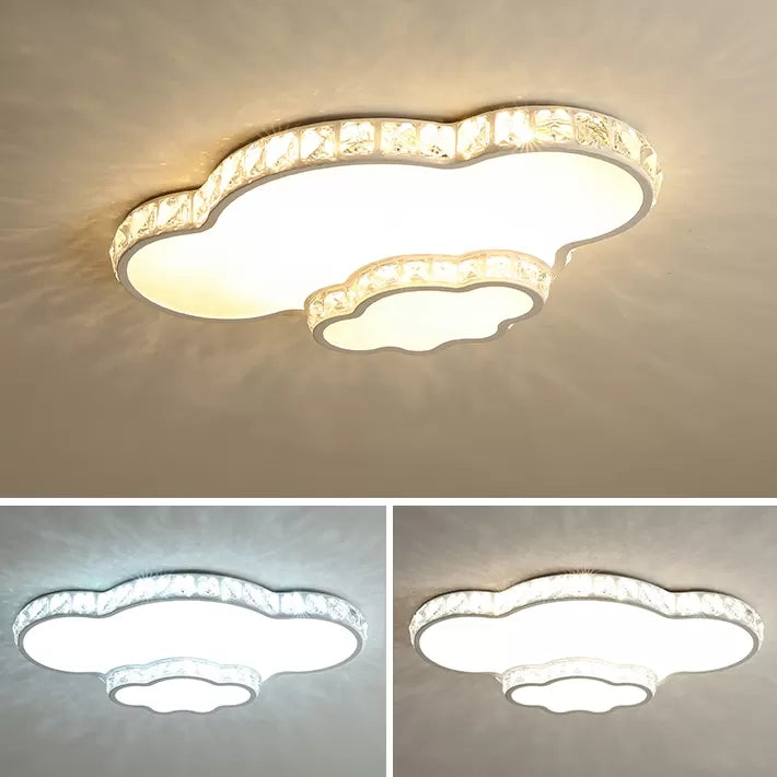 Childrens White Sky View Acrylic Flush Ceiling Light With Crystal Accent For Foyer / Cloud