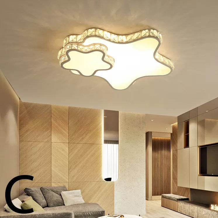 Childrens White Sky View Acrylic Flush Ceiling Light With Crystal Accent For Foyer