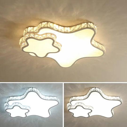 Childrens White Sky View Acrylic Flush Ceiling Light With Crystal Accent For Foyer / Star