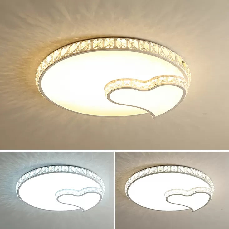 Childrens White Sky View Acrylic Flush Ceiling Light With Crystal Accent For Foyer / Loving Heart