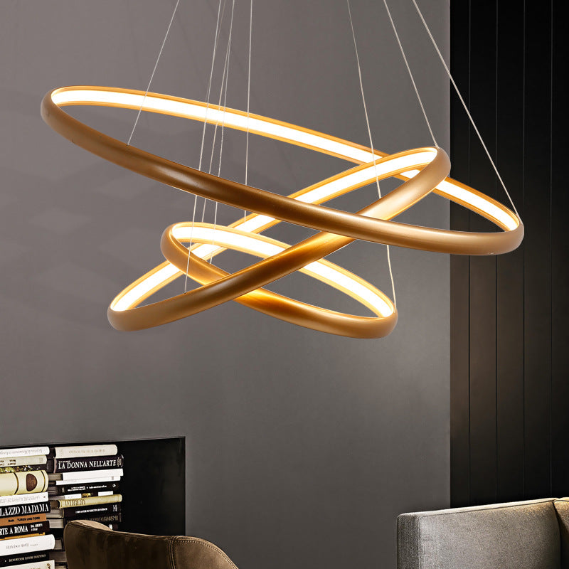 Modern Black Brown Gold Orbit Led Ceiling Light: 1/2/3-Light Acrylic Chandelier In Warm White