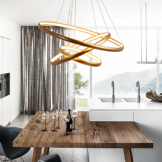 Modern Black Brown Gold Orbit Led Ceiling Light: 1/2/3-Light Acrylic Chandelier In Warm White