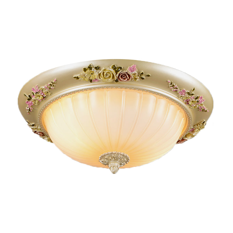 Beige Fluted Glass Flush Light Farmhouse Ceiling Lighting, 2/3-Head, 12.5"/14.5"/19" Width