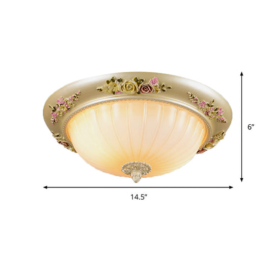 Beige Fluted Glass Flush Light Farmhouse Ceiling Lighting, 2/3-Head, 12.5"/14.5"/19" Width