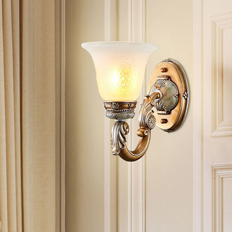 Traditional Bell Shape Fluted Opal Glass Wall Sconce Half-Head Lighting In Brown 1 /