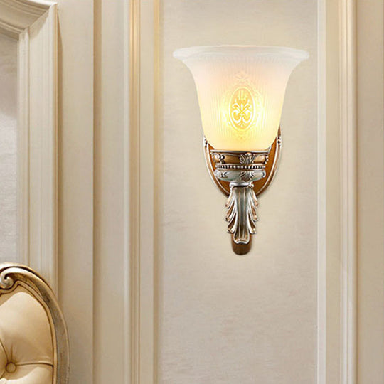 Traditional Bell Shape Fluted Opal Glass Wall Sconce Half-Head Lighting In Brown