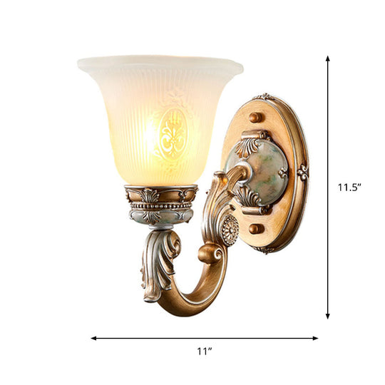 Traditional Bell Shape Fluted Opal Glass Wall Sconce Half-Head Lighting In Brown