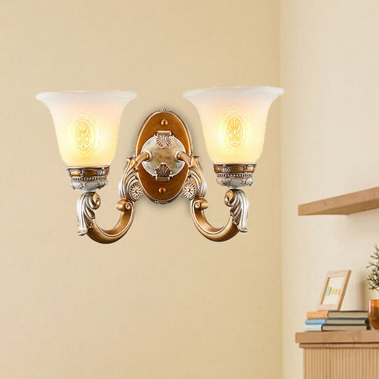 Traditional Bell Shape Fluted Opal Glass Wall Sconce Half-Head Lighting In Brown