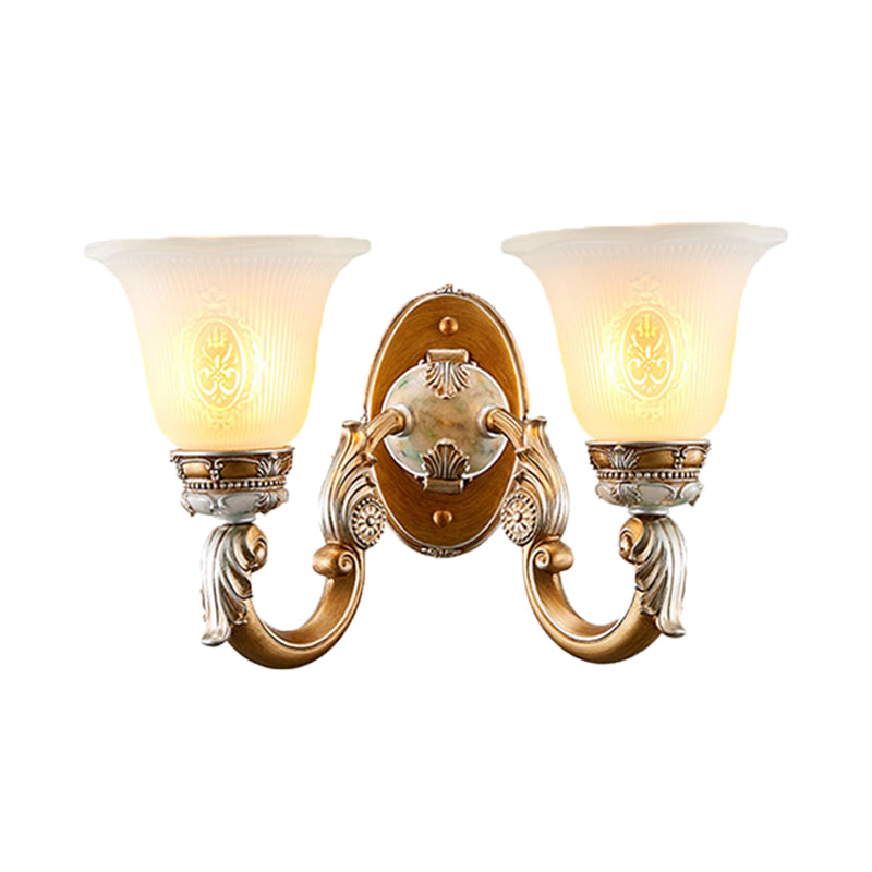 Traditional Bell Shape Fluted Opal Glass Wall Sconce Half-Head Lighting In Brown