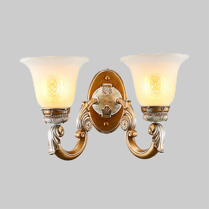 Traditional Bell Shape Fluted Opal Glass Wall Sconce Half-Head Lighting In Brown