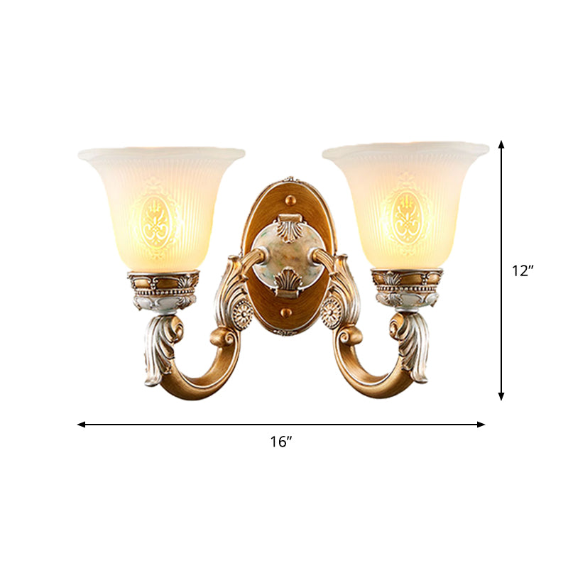 Traditional Bell Shape Fluted Opal Glass Wall Sconce Half-Head Lighting In Brown