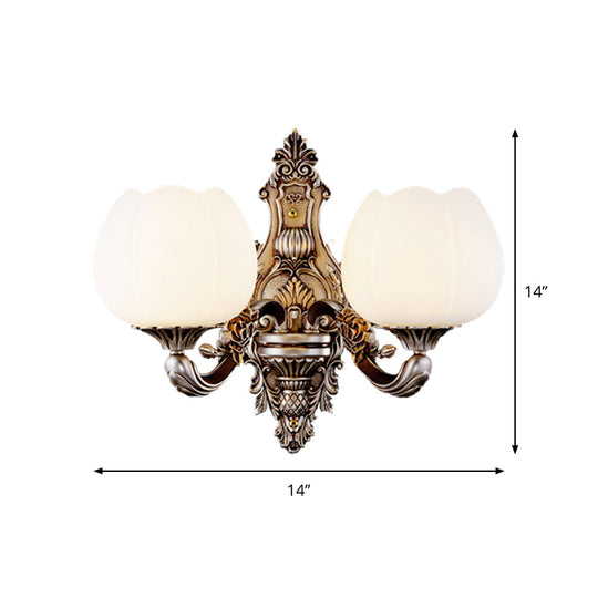 Frosted Glass Bloom Wall Light Vintage Sconce For Living Room With Curved Arm In Coffee