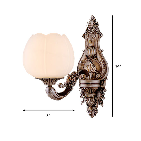 Frosted Glass Bloom Wall Light Vintage Sconce For Living Room With Curved Arm In Coffee