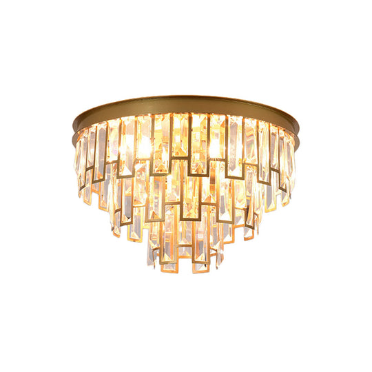 Modern Black/Gold Flush Mount Light With Clear Crystals - Ideal For Bedroom