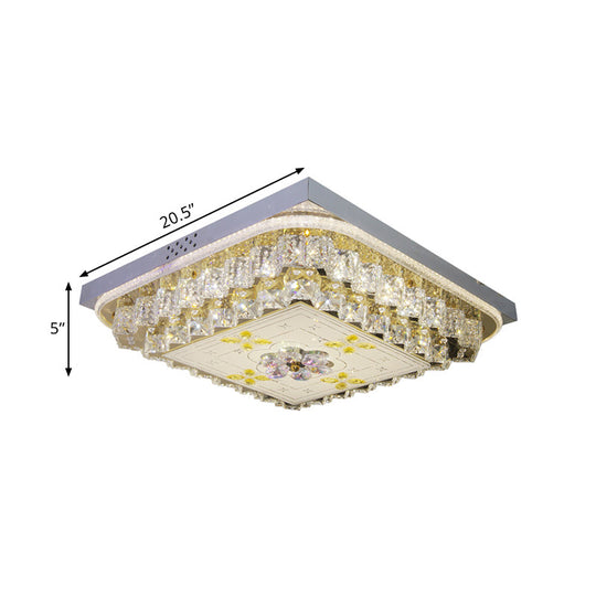 Modern Chrome Square Ceiling Light Fixture With Clear Crystal Blocks And Led Ideal For Bedrooms