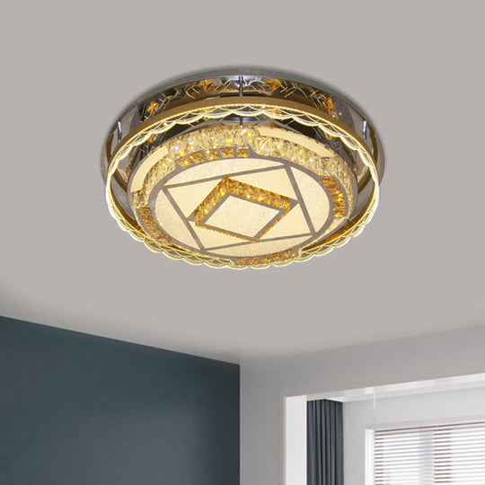 Contemporary Round Crystal Blocks LED Flush Mount Ceiling Lamp in Nickel - Perfect for Bedroom Lighting