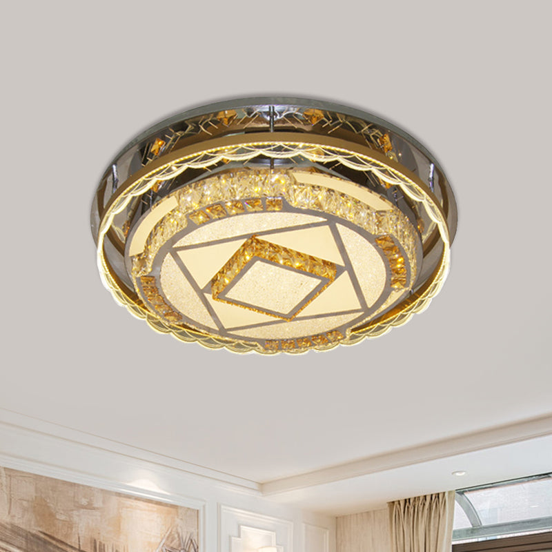 Contemporary Round Crystal Blocks LED Flush Mount Ceiling Lamp in Nickel - Perfect for Bedroom Lighting