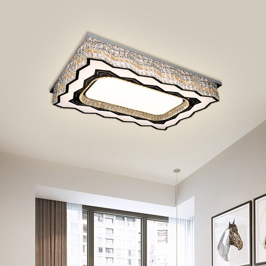 Contemporary Nickle Rectangle LED Flush Light: Clear Crystal Blocks Ceiling Lamp