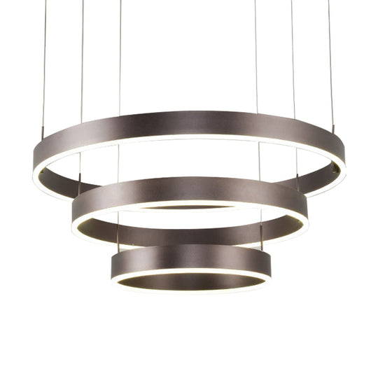 Contemporary Coffee Ring Chandelier Pendant Light With Acrylic Shade - Adjustable 1/2/3-Light