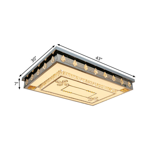 Modern Rectangular Ceiling Fixture with Clear Crystal Blocks – LED Flush Mount Lamp in Stainless Steel