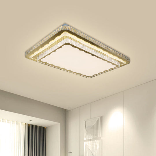 Modern Clear Cut Crystal LED Flush Mount Ceiling Fixture in Nickel