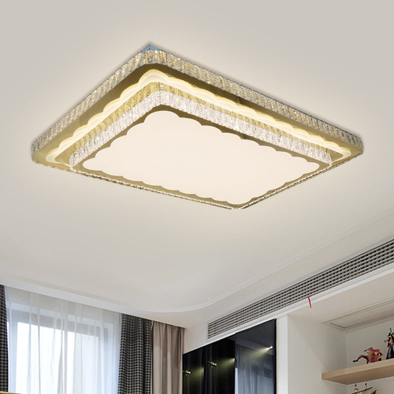 Modern Clear Cut Crystal LED Flush Mount Ceiling Fixture in Nickel