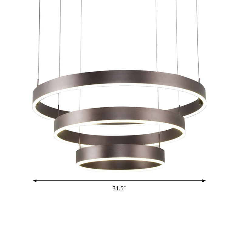 Contemporary Coffee Ring Chandelier Pendant Light With Acrylic Shade - Adjustable 1/2/3-Light