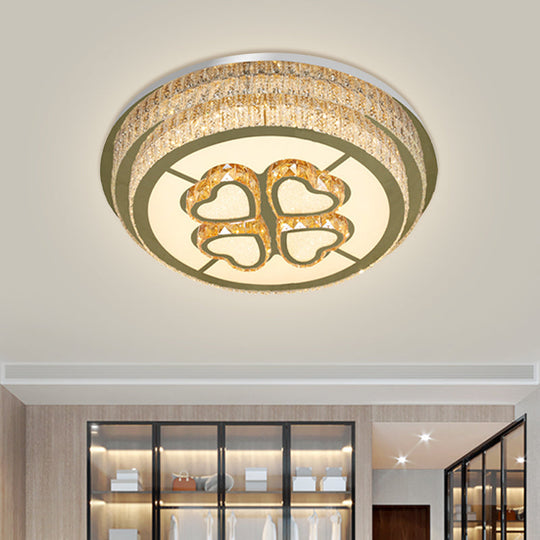 Modern Heart-Design LED Crystal Flush Mount Lamp with Nickel Finish for Great Room Lighting