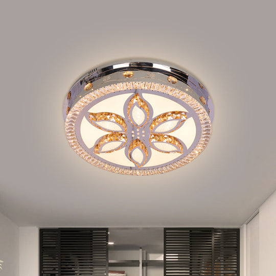 Contemporary LED Ceiling Lamp with Stainless-Steel Finish and Clear Crystal Blocks