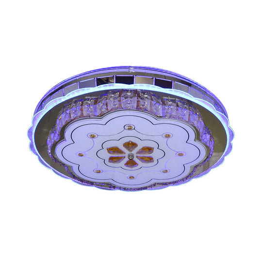 Clear Flower Crystal Flushmount Led Ceiling Lamp In Stainless Steel