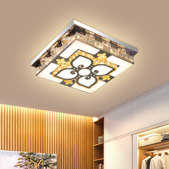 Contemporary Clear Crystal Flush Light LED Ceiling Lighting in Nickel for Square Drawing Room