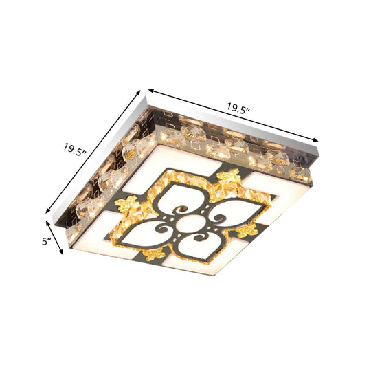 Contemporary Clear Crystal Flush Light LED Ceiling Lighting in Nickel for Square Drawing Room