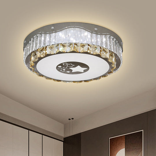 Modern LED Stainless-Steel Flush Mount Ceiling Light with Clear Crystal Blocks- Bedroom Ready