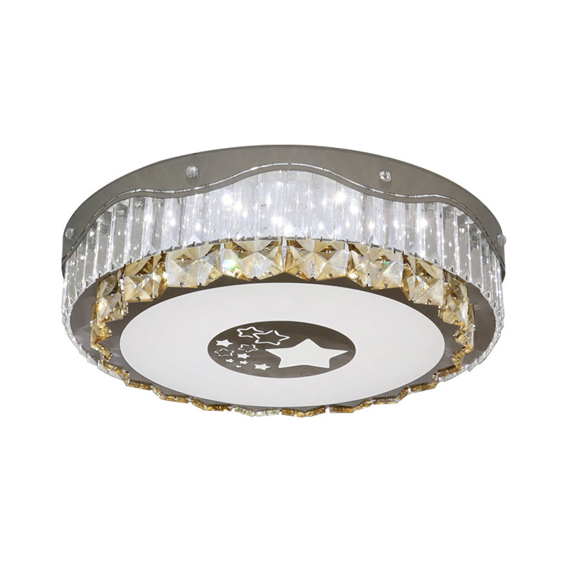 Modern LED Stainless-Steel Flush Mount Ceiling Light with Clear Crystal Blocks- Bedroom Ready