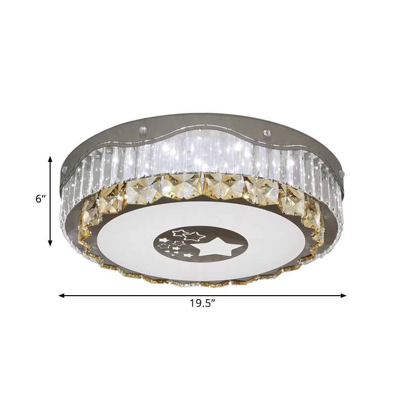 Modern LED Stainless-Steel Flush Mount Ceiling Light with Clear Crystal Blocks- Bedroom Ready