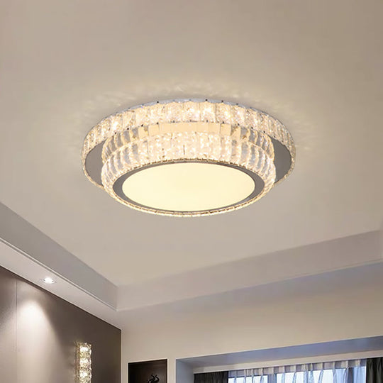 Luminaire encastré contemporain à LED en cristal avec design circulaire à 2 niveaux en finition nickel