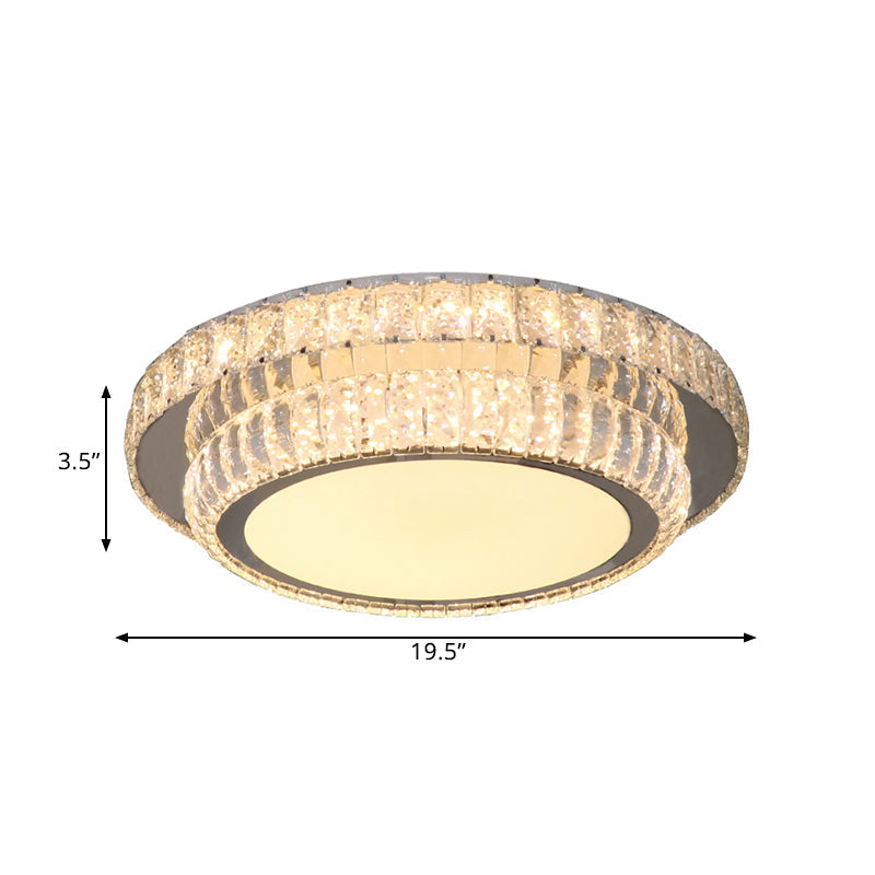 Contemporary Led Crystal Flush Mount Fixture With 2-Tier Circular Design In Nickel Finish