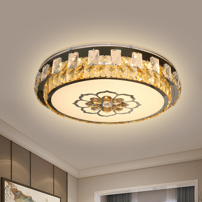 Clear Cut Crystal Blocks Flushmount Led Ceiling Lamp - Modern Stainless-Steel Design With Blossom