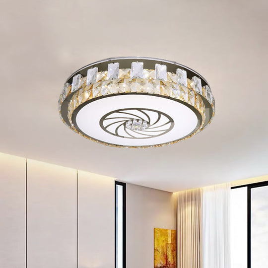 Contemporary Nickel LED Ceiling Mount with Clear Beveled Crystal Blocks & Windmill Pattern - Flush Light Fixture