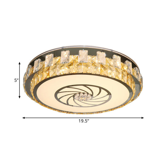 Contemporary Nickel LED Ceiling Mount with Clear Beveled Crystal Blocks & Windmill Pattern - Flush Light Fixture