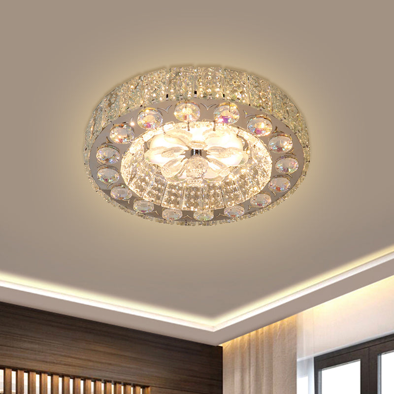 LED Crystal Flushmount Ceiling Lamp with Faceted Clear Blocks - Modern Nickel Finish for Corridors