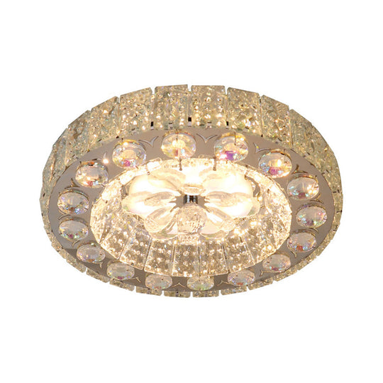 LED Crystal Flushmount Ceiling Lamp with Faceted Clear Blocks - Modern Nickel Finish for Corridors