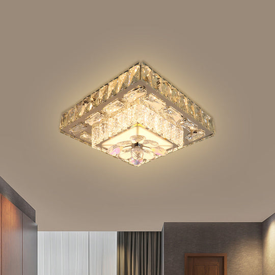 Stainless Steel LED Flushmount Square Crystal Ceiling Lamp for Modern Corridors