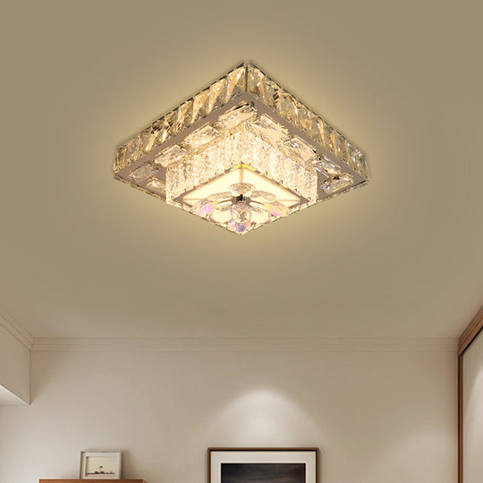 Stainless Steel LED Flushmount Square Crystal Ceiling Lamp for Modern Corridors