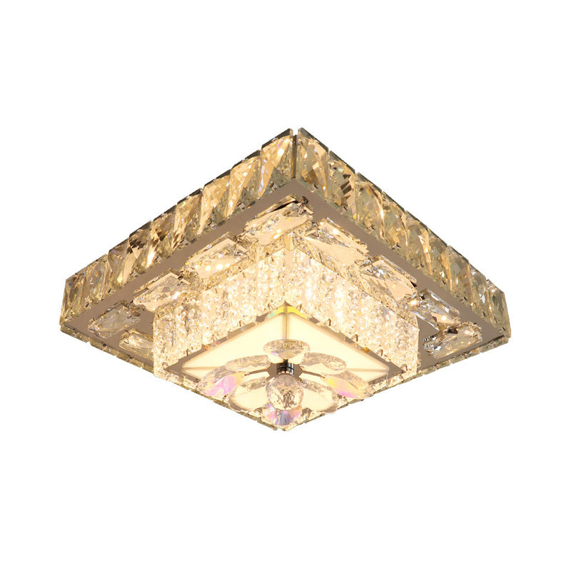 Stainless Steel LED Flushmount Square Crystal Ceiling Lamp for Modern Corridors