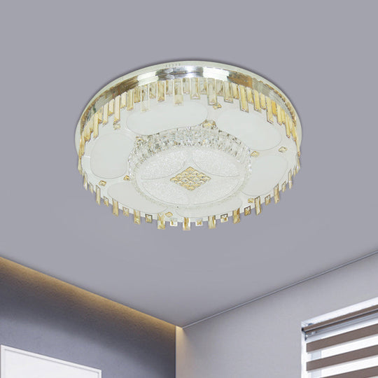 Contemporary Stainless-Steel Ceiling Lamp with Clear Crystal Blocks - LED Flush Mount