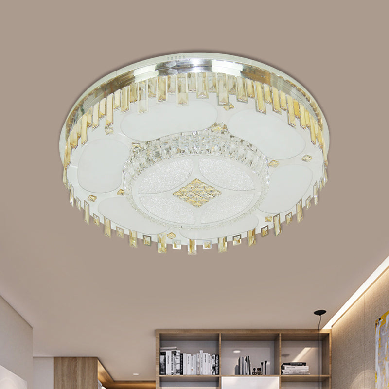 Contemporary Stainless-Steel Ceiling Lamp with Clear Crystal Blocks - LED Flush Mount